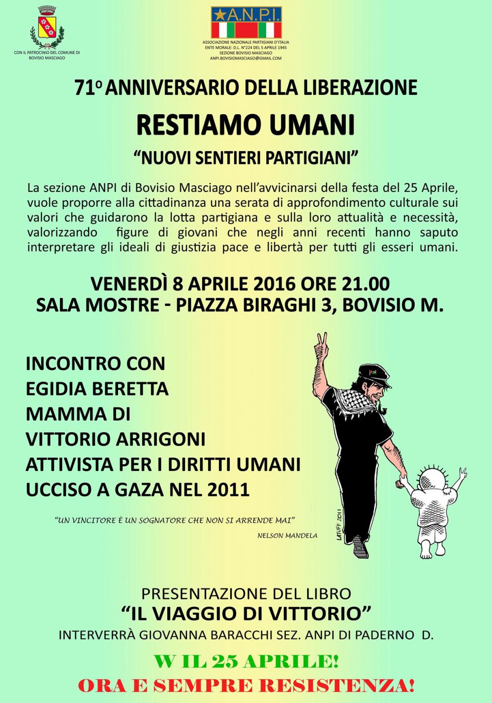 Manifesto dell'incontro in ricordo di Vittorio Arrigoni